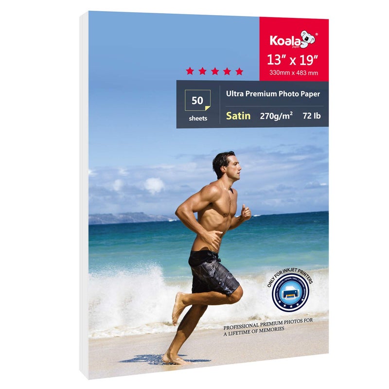 KOALA PAPER Koala Ultra Premium Photo Paper 13x19 In Satin Photo Printer Paper for Inkjet Printer Water-Resistant Semi Gloss 50 Sheets 72lb - Image 1